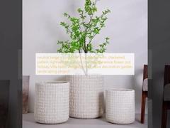 中性ベージュ丸い繊維粘土のプランター チェックパターン 軽量 耐久性 低保養性 花盆 休日 ビラ ホテル ショッピングモール オフィス 装飾 庭園 景観設計 プロジェクト