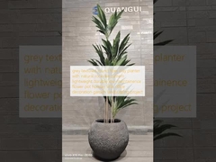 グレーのテクスチャード加工された丸いファイバークレイプランター、天然の岩のようなパターン、軽量で耐久性があり、メンテナンスが容易な植木鉢、ホリデーヴィラ、オフィス装飾、庭の造園プロジェクト