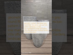 幾何学的なひび割れ模様 - 灰色の丸い繊維粘土プランター、モザイク模様、軽量で耐久性があり、メンテナンスが容易な植木鉢、ホリデーヴィラ、オフィス装飾、屋上庭園、造園プロジェクト