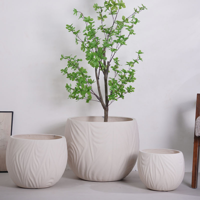 購入 neutral beige round fiber clay planter online manufacture