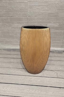 高い黄金 - 茶色の色帯 丸い繊維粘土プランター 豪華 家庭 装飾 プロジェクト