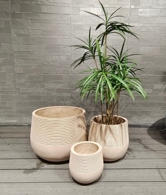 Warm Natural Beige Dual - Texture Contrast Round Fiber Clay Planter Home Decoration Project
